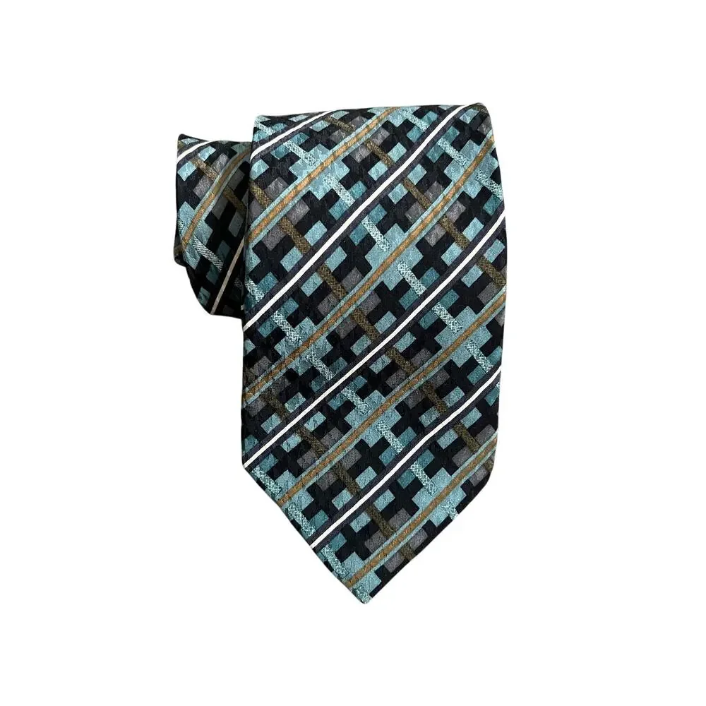 Christian Dior Monsieur Diffusion Line Geometric Green, Teal, Brown & Black Tie